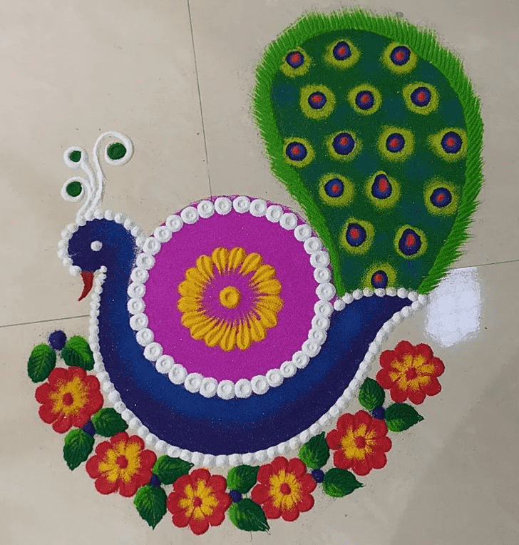 Admirable Beautiful Peacock Rangoli Design