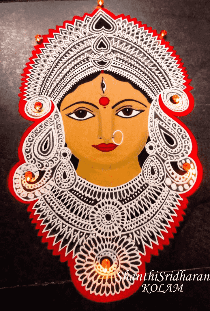 Wonderful Durga Puja Rangoli Design