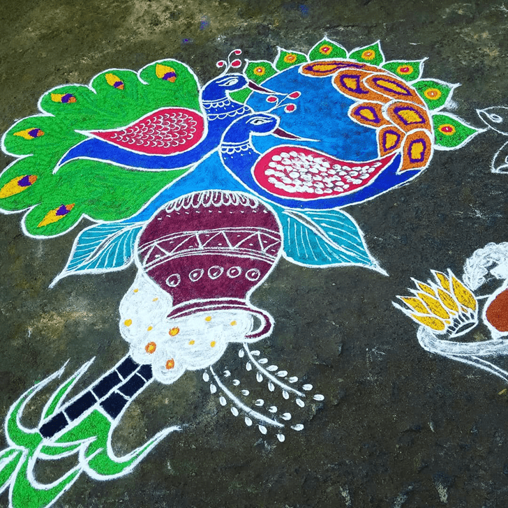 Wonderful Peacock Rangoli Design