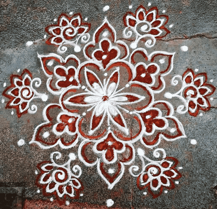 Good Looking Red and White Rangoli