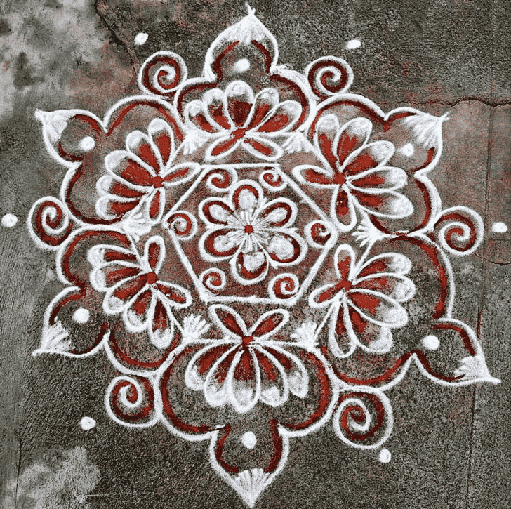 Mesmeric Red and White Rangoli